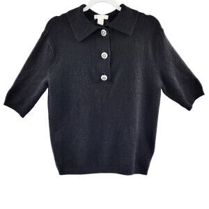 H&M Black Wool Blend Rhinestone Button Embellished Collared Sweater Women's XS